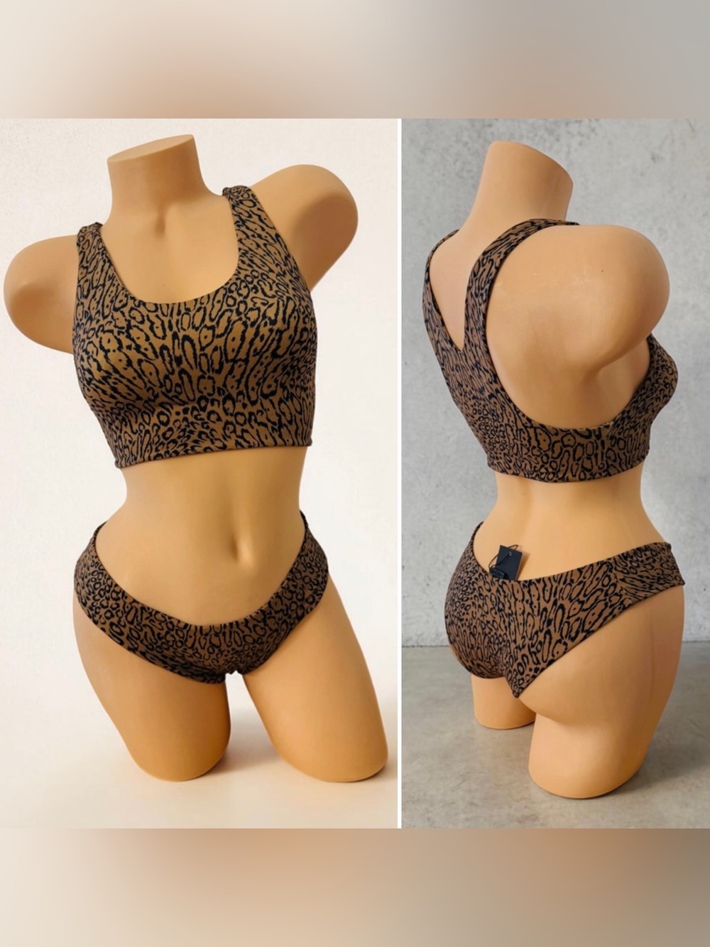 INDAH Swim Bikini Top Wireless Strap Leopard & Bikini Bottom S-M